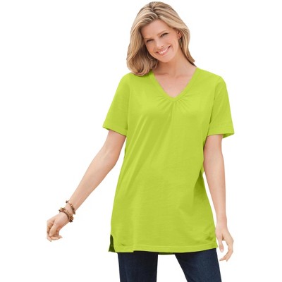 Woman Within Perfect Short-Sleeve Shirred V-Neck Tunic