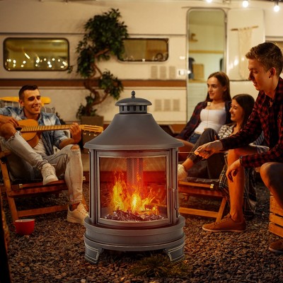 Black 30 Inch Free-Standing Wood Chiminea with Grill