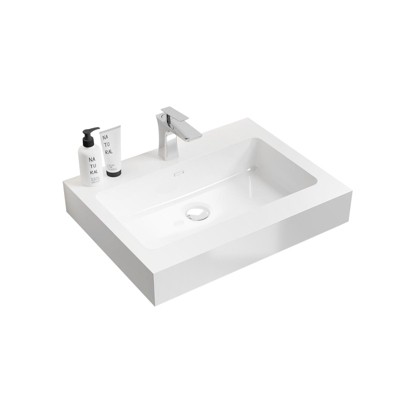 Vynxaria 24"L x 18.1"W Glossy White Solid Surface Bathroom Sink Integrated Basin with Overflow