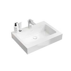 Vynxaria 24"L x 18.1"W Glossy White Solid Surface Bathroom Sink Integrated Basin with Overflow - 1 of 4