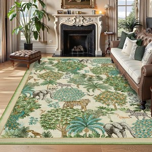 Washable Rug Area Rugs for Living Room, Animal Print Rug Non Slip Low Pile Forest Stain Resistance Large Throw Carpet - 1 of 4