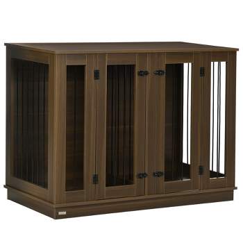 PawHut Dog Crate Furniture with Divider Panel w/ Two Rooms Rustic