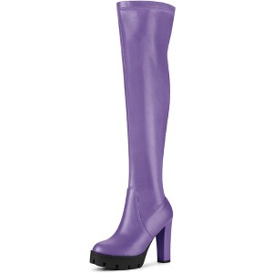 Allegra K Women's Platform Heels Chunky Heel Over Knee High Boots - 1 of 4