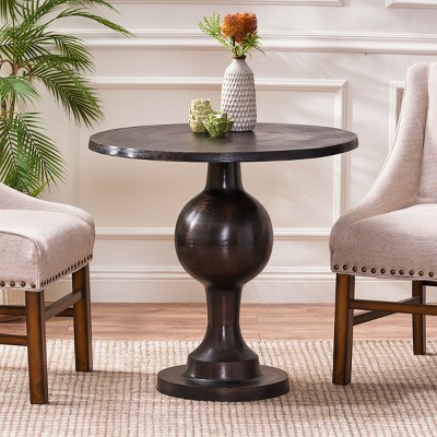 31" Small Round Aluminum Dining Table for 2, Brown Kitchen Table with Pedestal Base for Modern Kitchen, Patio or Breakfast Nook - Cuddlewood