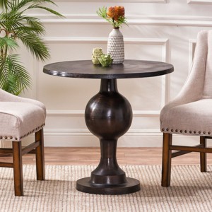 31" Small Round Aluminum Dining Table for 2, Brown Kitchen Table with Pedestal Base for Modern Kitchen, Patio or Breakfast Nook - Cuddlewood - 1 of 4