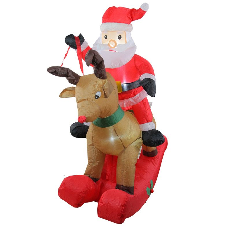 Northlight 4.75' Pre-Lit Red Inflatable Rocking Reindeer and Santa Outdoor Christmas Yard Decor, 1 of 4