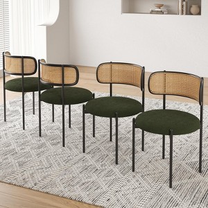 VYNXARIA Modern Green Upholstered Dining Chairs Set of 4£¬Rattan Back Accent Kitchen Chairs with Metal Legs - 1 of 4