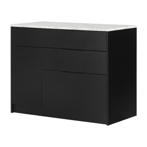 South Shore Olio 2 Shelf Kitchen Island With Faux Carrara Marble Matte ...