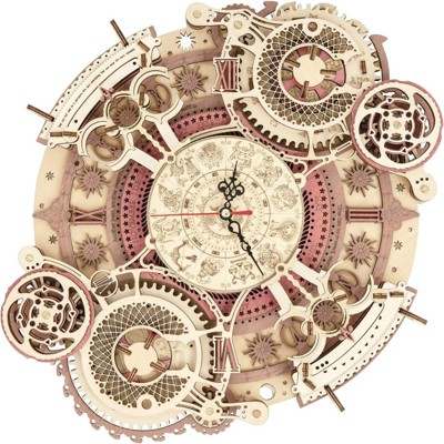ROBOTIME 3D Wooden Puzzle 168 Pieces for Adult DIY Wall Quartz Clock Decortion Kits Gift for Kids, Multicolored, 13.1''*12''*12.1''