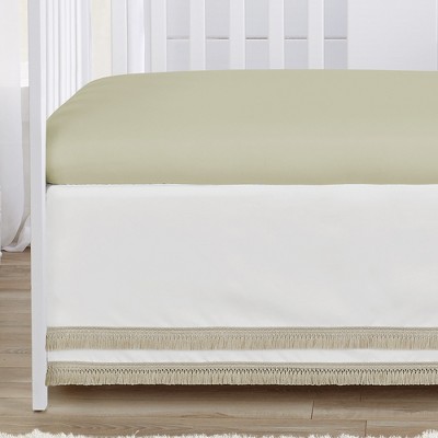 Ivory and Sage Green Polyester Baby Crib Skirt with Fringe