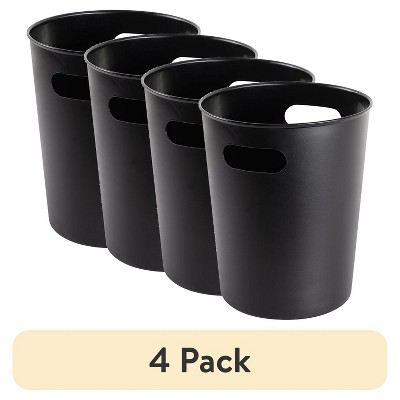 LunaLulinlk Black Basic Plastic 2.64 Gallon Wastepaper Basket 4 Pack for Bathroom, Bedroom or Office