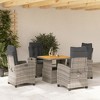 vidaXL 5 Piece Patio Dining Set with Cushions Gray Poly Rattan - 31.5" Table Length With Footrest 4 Items - 2 of 4