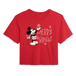 Women's - Disney - Merry And Bright Mickey Mouse Cropped Graphic T-Shirt - 1 of 4