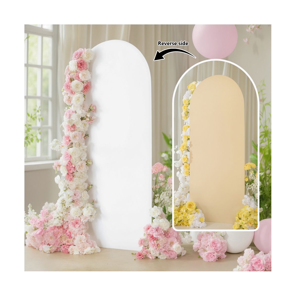 6.6ft Wedding Arch Cover Dual-Sided Color Round Top Arch Backdrop Stands with Zipper Elastic Backdrop Cover for Birthday Party Ceremony Banquet Decor - thumbnail 5