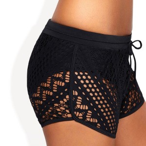 Anna-Kaci Swim Women's Mesh Crochet Overlay Shorts with Drawstring Waistband for Casual Looks - 1 of 4