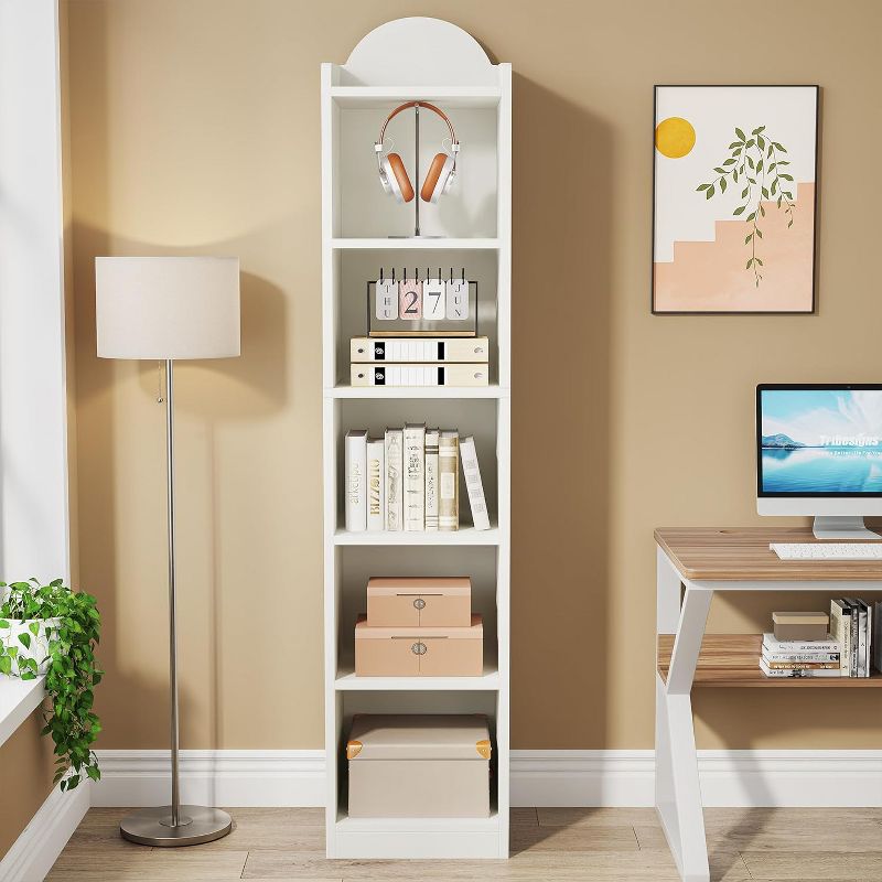 Tribesigns 67" Tall Narrow Bookshelf, Skinny 5 Cube Storage Organizer Bookcase, Slim 6-Shelf Shelving Unit for Small Space, Home Office, 4 of 10