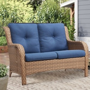 Gymojoy Outdoor PE Wicker Sofa Loveseat Sofa with Soft Cushion - 1 of 4