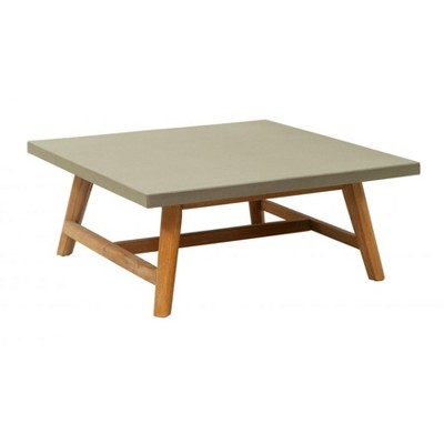 Coffee Table 15"H, Faux Concrete & Acacia Wood, Gray & Natural Finish, Modern Square Design by Zuo Modern