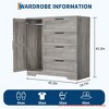 43.3'' H Armoire Wardrobe Closet with 4 Drawers and Hanging Rod, Multifunctional Wood 4 Drawers Dresser with Storage Closet, Clothing Storage Cabinets - 2 of 4