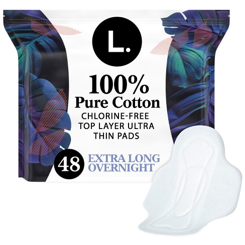 L. Ultra Thin Unscented Pads With Wings, Super Absorbency, 100% Pure Cotton Chlorine  Free Top Layer, 42 Count 