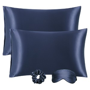 PiccoCasa Satin Enveloped Pillowcase with Eye Mask & Scrunchie 2 Pcs - 1 of 3