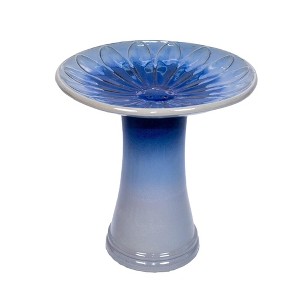 NAYSAYE Planter Ceramic Birdbath Blue Ombre Elegant Design for Indoor Outdoor Garden, Blue Gray, 17.33"*17.33"*18.12" - 1 of 4