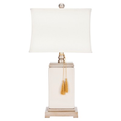 32" Amiliana Glazed Tassel Lamp Cream (Includes CFL Light Bulb) - Safavieh