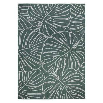 World Rug Gallery Contemporary Tropical Leaves Weather Resistant Reversible Indoor/Outdoor Area Rug
