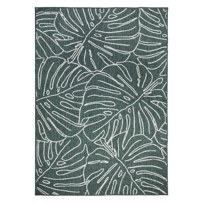 World Rug Gallery Contemporary Tropical Leaves Weather Resistant Reversible Indoor/Outdoor Area Rug, 1 of 11