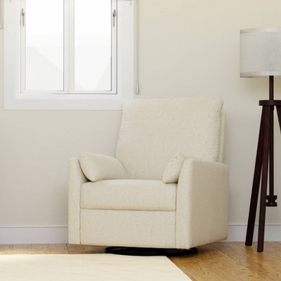 Cream Linen Swivel Recliner with Wood Frame