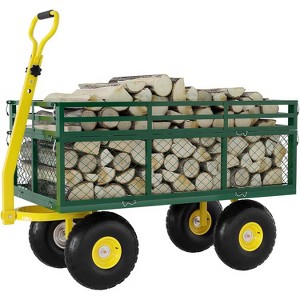 Steel Garden Cart Heavy Duty with 10" Wheels for Gardening Soil, Tools, and Plant Transport - 1 of 4