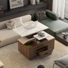 Racxily Modern Lift-Up Coffee Table with 4 Stools Set for Living Room Expandable 1 Hidden Storage + 2 Drawers Space Saving Folding Dining Table - 2 of 4