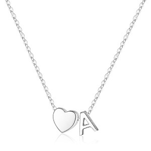 Turandoss S925 Sterling Silver Heart Initial Necklace for Women Girls, Silver Letter Heart Pendant Necklace, Birthday Gifts for Women Girls, 16+3In - 1 of 4