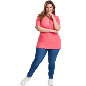 Avenue Women's Plus Size Short Sleeve Henley Tunic - 1 of 4