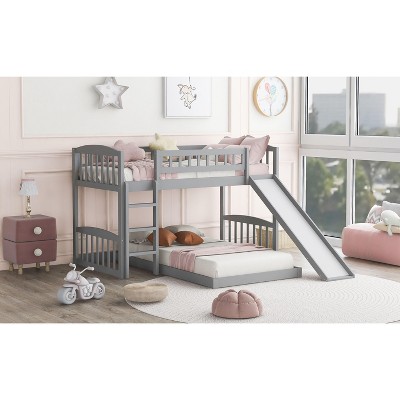NicBex Twin Over Twin Bunk Bed with Guardrail and Convertible Slide,Loft Bed with Ladder and Trundle,Noise Reduced Bunk Beds for Bedroom