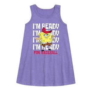 Girls' - SpongeBob SquarePants - Ready For Baseball Graphic Sleeveless Aline Dress - 1 of 4