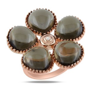 EVERLY JEWELRY | Rose Plated Sterling Silver 15 CT TGW Smokey Quartz and Diamond Floral Ring - 1 of 3
