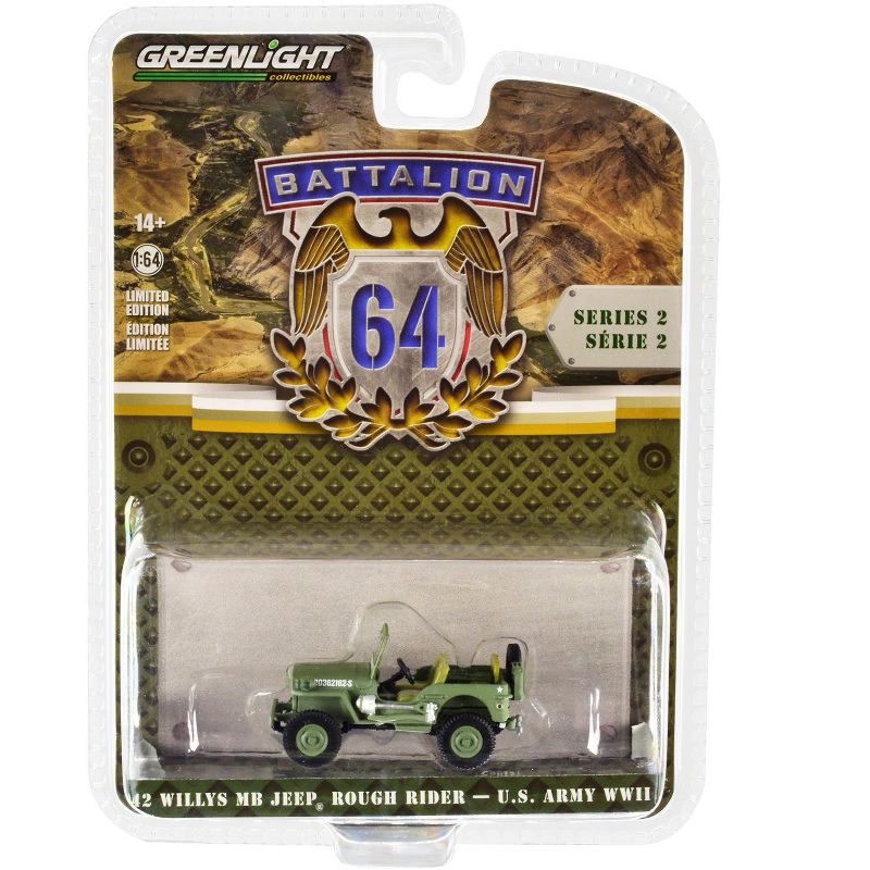 1942 Willys MB Jeep #20362162-S Green "U.S. Army World War II - Rough Rider" "Battalion 64" 1/64 Diecast Model Car by Greenlight, 3 of 4