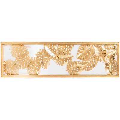 Ethereal Gold Leaf Palm Leaf Rectangular Glass Console Table
