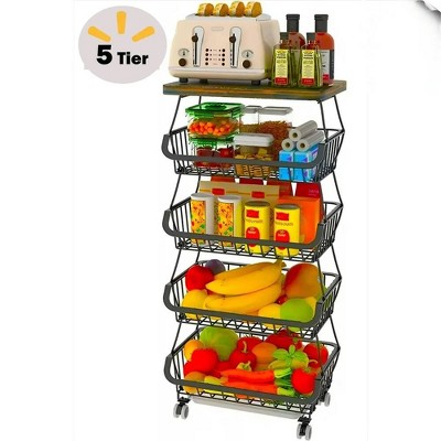 5/6-Tier Fruit Basket Rack Stackable Wire Basket Cart Vegetable Storage