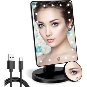 COSMIRROR Lighted Makeup Mirror with 10X Magnification and Makeup Sponge, 21 LED Lights with Touch Sensor Dimming, 180°Rotation, Dual Power Supply - 1 of 4