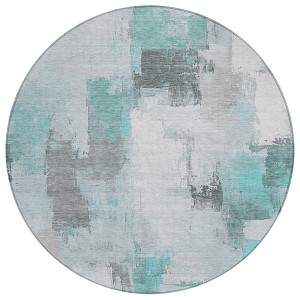 Teal Blue And Ivory Abstract Washable Indoor Outdoor Area Rug - 1 of 4