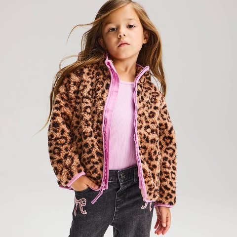 Детские куртки Cat & Jack Toddler Girls' Leopard Print Fleece Jacket - Cat & Jack™ Brown/Pink 5T