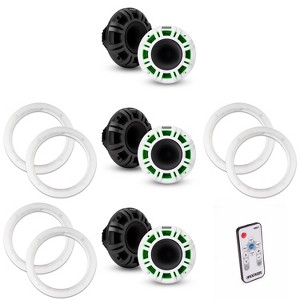 Kicker ( 3 Pair ) 48KMXL654 LED 6.5" Horn-Loaded Marine Coax with a Pair of 50KLSR65 6.5 Led Speaker Ring & LED Remote Bundle - 1 of 4