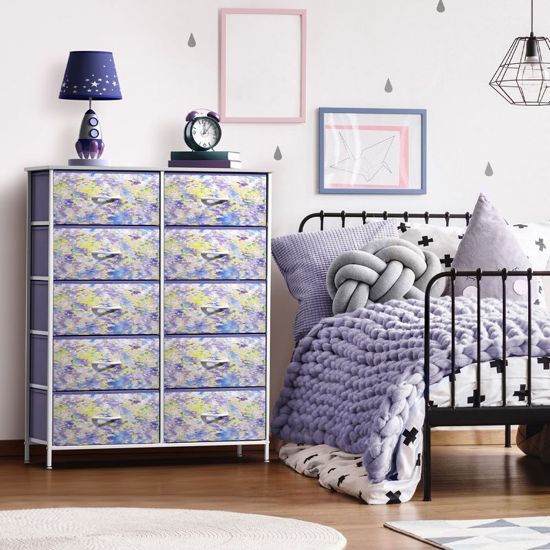 Sorbus 10 Drawers Dresser - Furniture Storage for Bedroom, Closet, Office Organization - Steel Frame, Wood Top, Fabric Bins (Tie Dye Yellow/Purple), 2 of 7