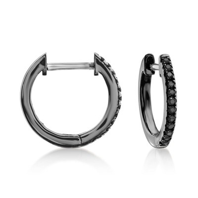 Ross-Simons 0.11 ct. t.w. Black Diamond Huggie Hoop Earrings in 14kt White Gold With Black Rhodium