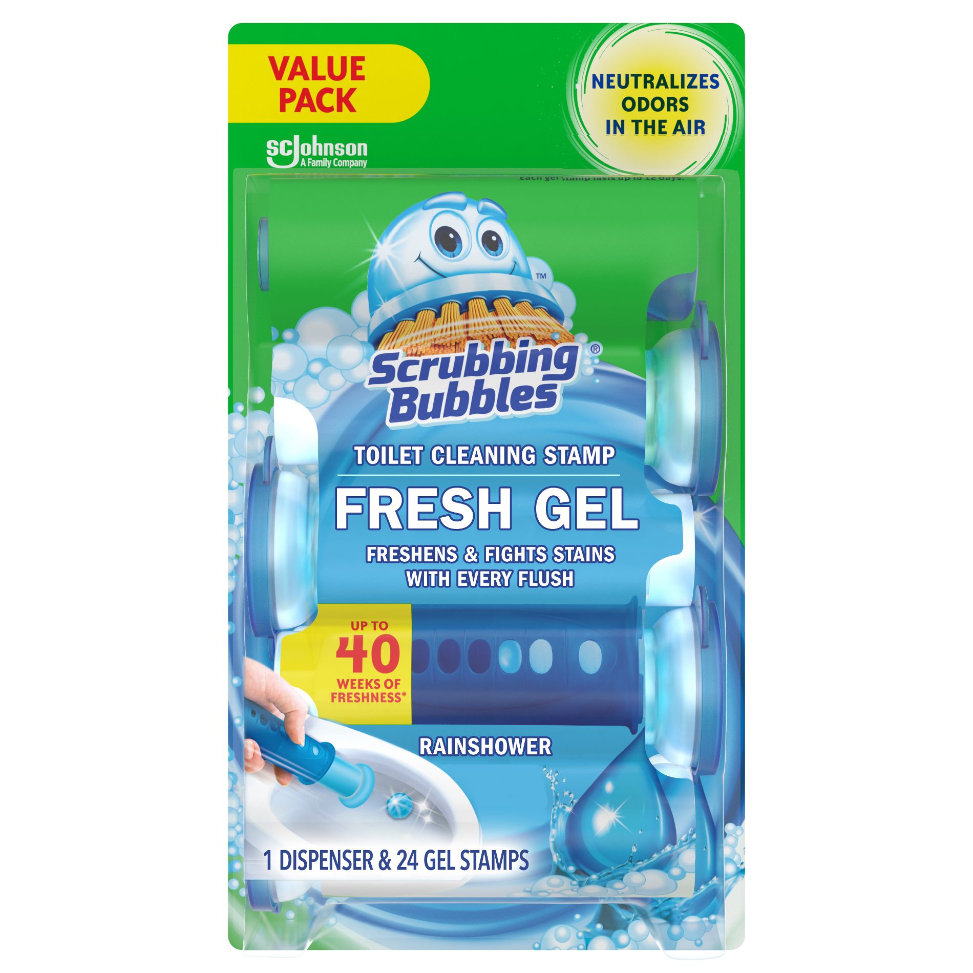 Scrubbing Bubbles Toilet Bowl Cleaner Stamp Gel Tablets - Rainshower