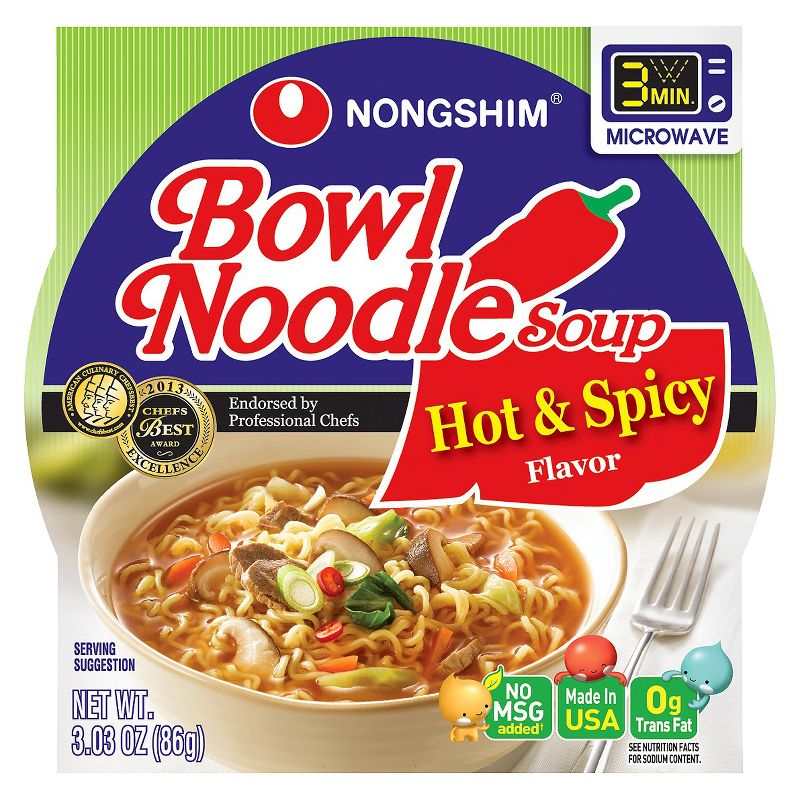 Nongshim Hot &#38; Spicy Soup Microwavable Noodle Bowl  - 3.03oz, 1 of 6