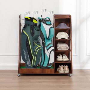 MOEPISY Sports Racks Golf Bag Organizer for Garage, Premium Wooden Golf Clubs Storage Rack Fit 2 Golf Bags, Brown - 1 of 4