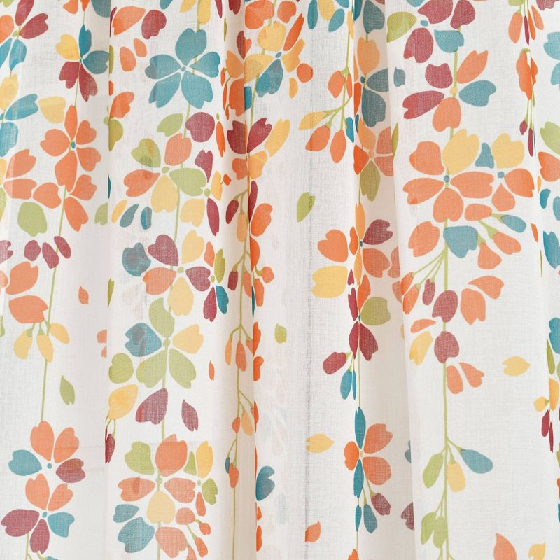 2pk 38&#34;x84&#34; Sheer Weeping Flower Curtain Panels Turquoise/Tangerine - Lush D&#233;cor, 4 of 7